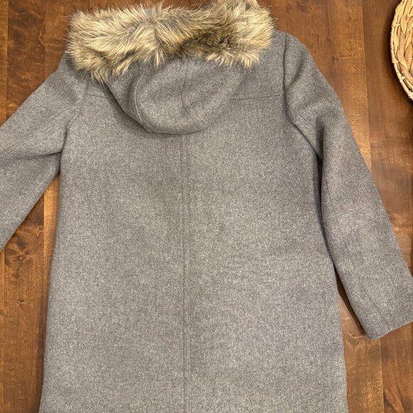 J.Crew Factory Women’s Gray Peacoat with Fur-Trim Hood – Size 6 - Picture 2 of 4